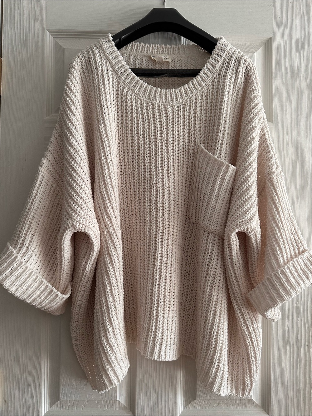 Oversized Scoop Neck Chunky Chenille  Knit Sweater in Cream